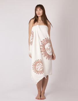 White With Teracotta Sun Organic Cotton Peshtemal Towel, 2 of 5