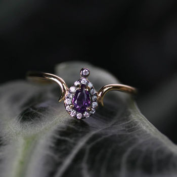 Amethyst Teardrop Vintage Style Ring In Silver Or Gold, 2 of 4
