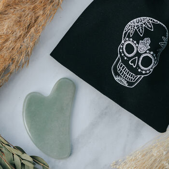 Jade Crystal Gua Sha With Black Skull Pouch, 5 of 6