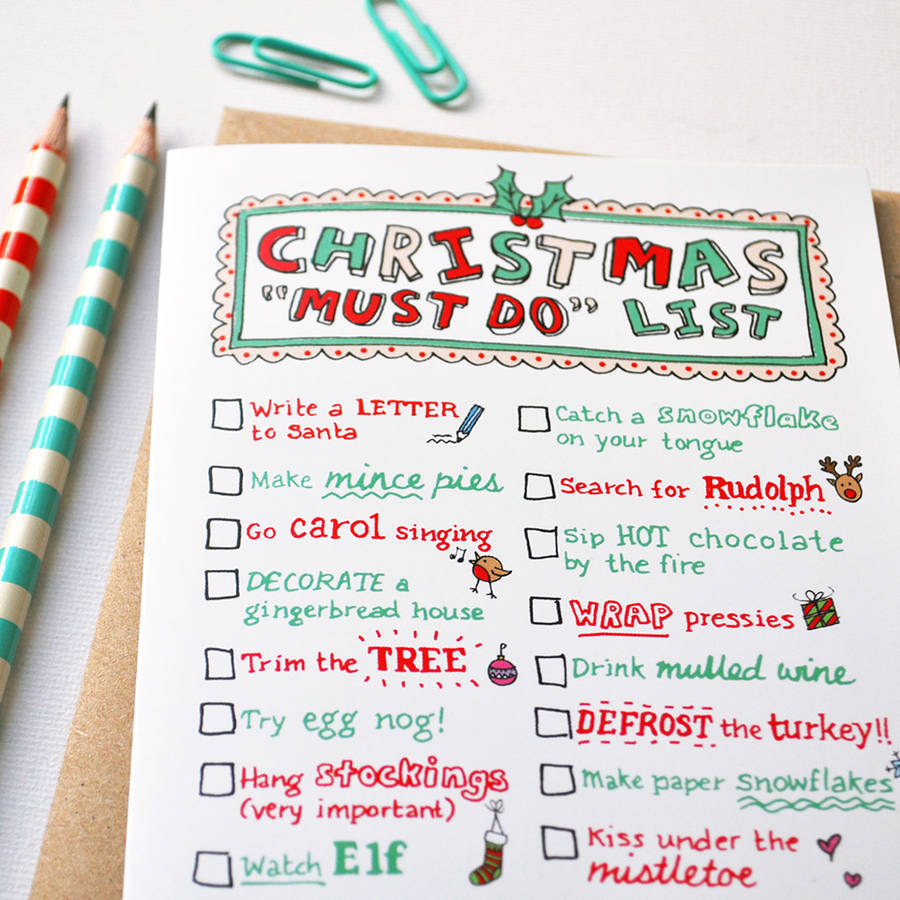 Pack of five christmas 'bucket list' cards by eskimo kiss 