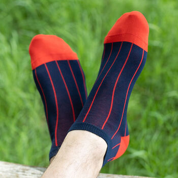 Pin Stripe Navy And Classic Navy Men's Trainer Socks, 2 of 9