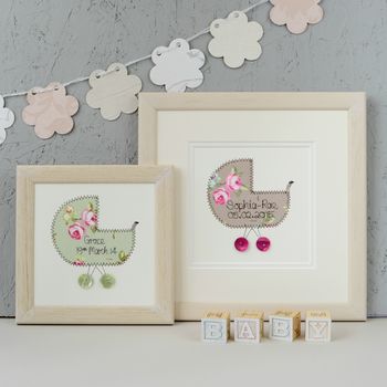 Personalised Embroidered New Baby Framed Artwork, 2 of 9