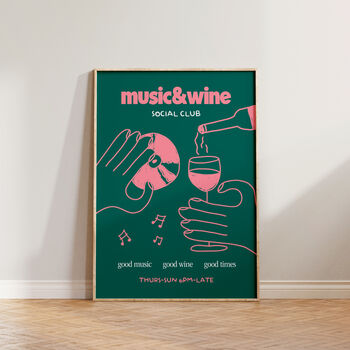 Music And Wine Social Club Illustration Kitchen Print, 7 of 9