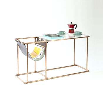 Handmade Side Table In Copper With Magazine Holder, 4 of 5