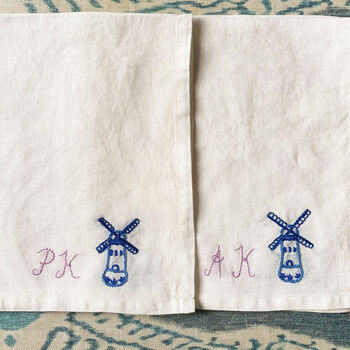 Personalised Hand Embroidered Initial Linen Napkin, 9 of 10
