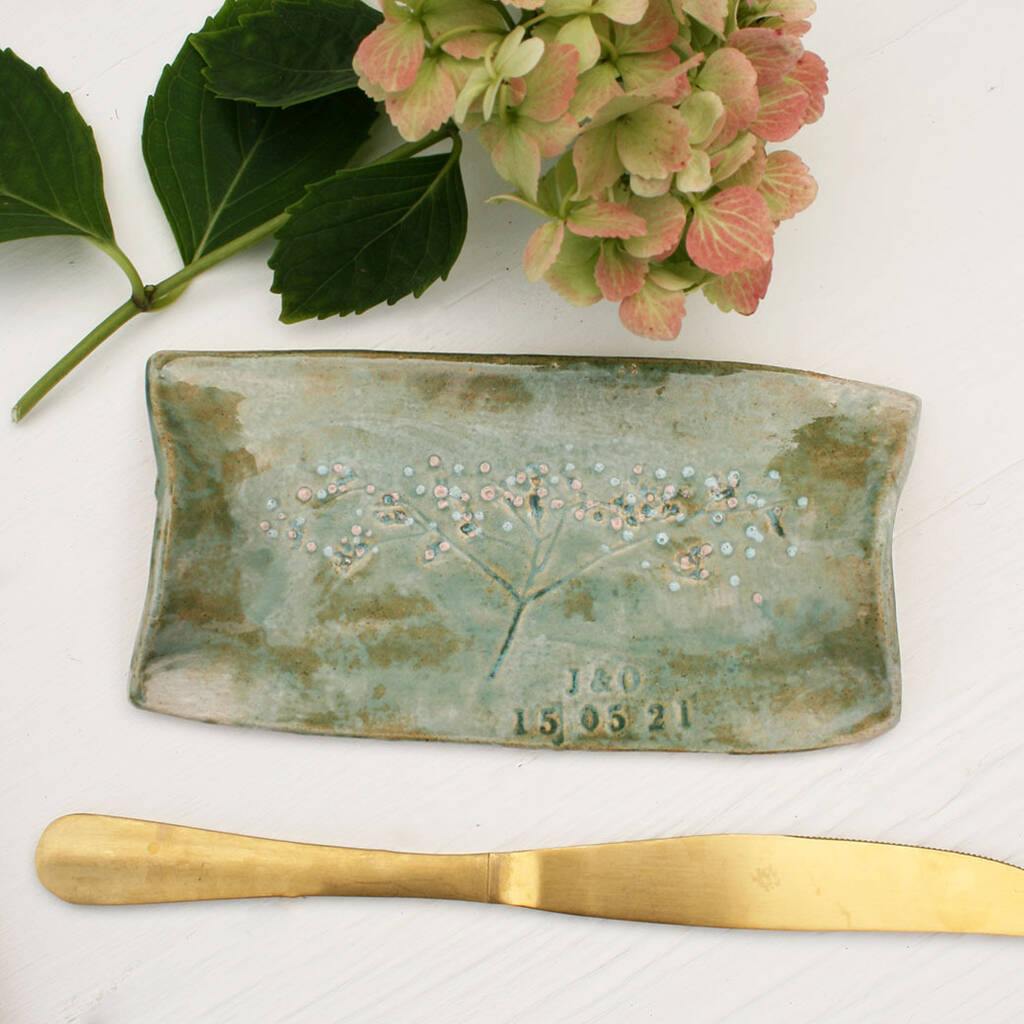 Green Floral Ceramic Butter Tray, 1 of 6