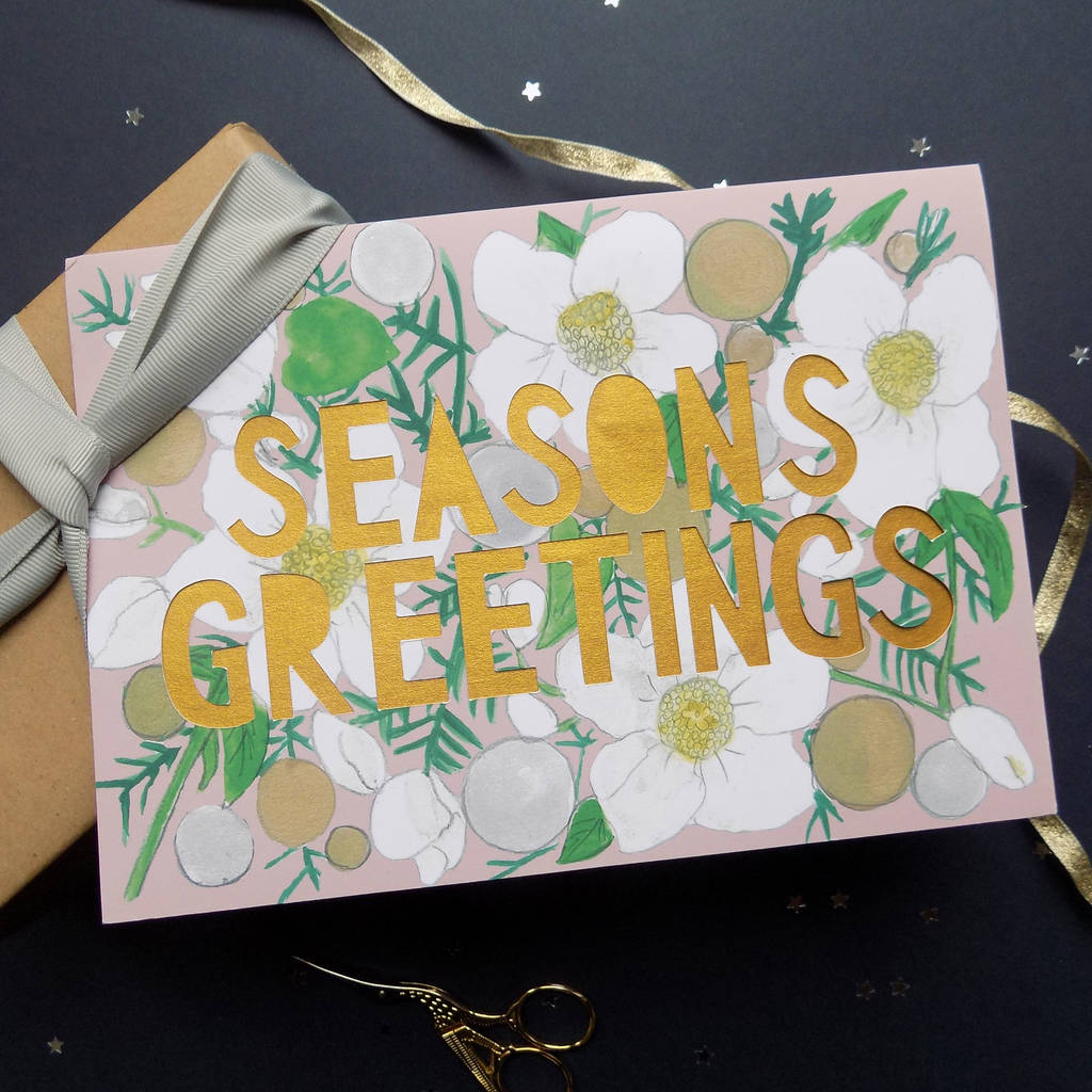 Seasons Greetings Floral Papercut Christmas Card