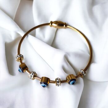 Blue Evil Eye Brass Zircon Magnetic Bangle Bracelet, 8 of 9