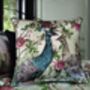 Iya Valley Love Story Peacocks And Japanese Blossom Cushion, thumbnail 3 of 5