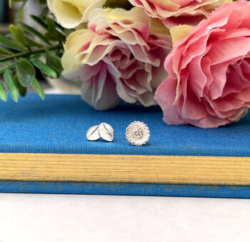 Sterling Silver Mismatched Leaf And Sunflower Earrings, 2 of 9