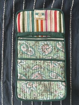 Quilted Block Print Toiletry Roll Up Pouch: Travel Kit, 7 of 12