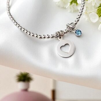 Sterling Silver Heart And Birthstone Bracelet, 4 of 9