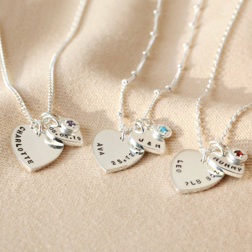 Personalised Sterling Double Heart Birthstone Necklace By Lisa Angel ...