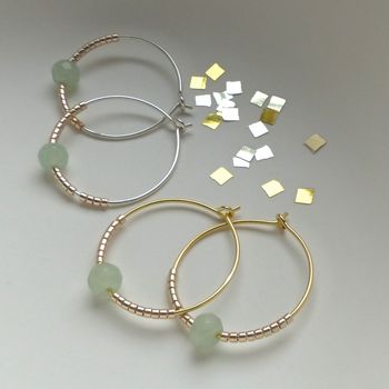 Green Jade And Petite Beads Hoop Earrings, 2 of 7