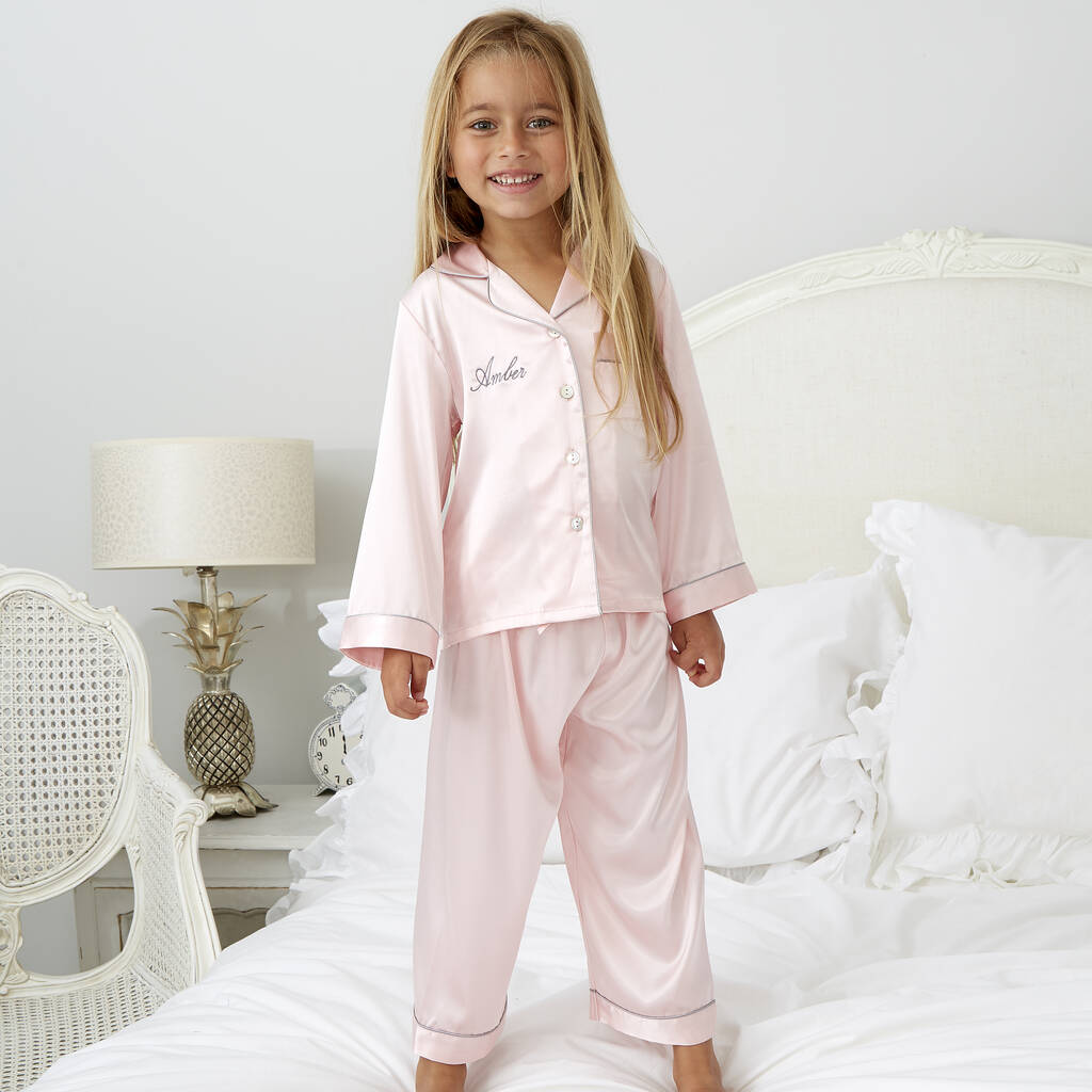 Personalised Girl's Pink Satin Pyjama's, 1 of 3