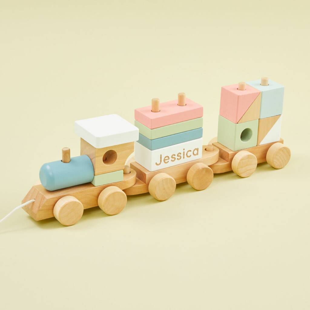 Personalised Wooden Train Pull A Long Toy With Blocks, 1 of 4