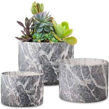 Set Of Three Cylinder Grey Marble Ceramic Plants Pot, 6 of 7