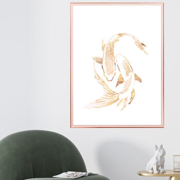Gold White Koi Fish Silhouette Wall Art Prints, 2 of 5