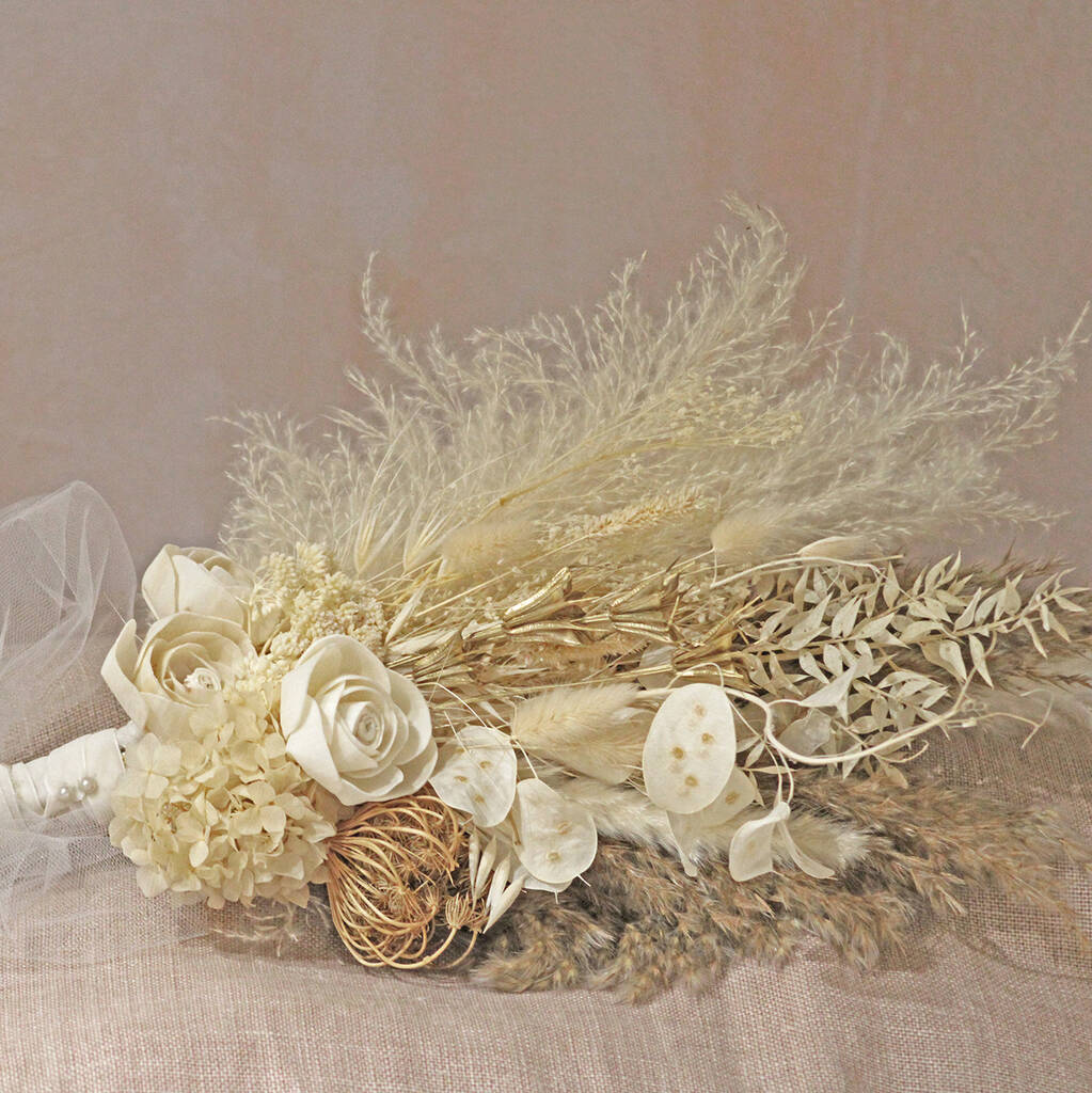 Boho Bridal Dried Flower Wedding Bouquet, 1 of 3
