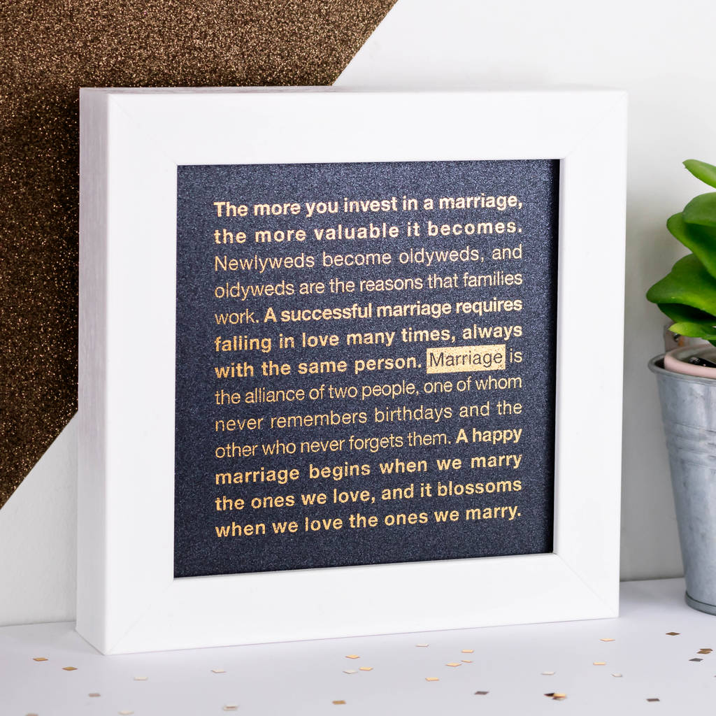 wedding gift framed gold foil 'marriage' print by coulson macleod
