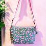 Boxy Crossbody Bag Pink Leopard Print On Teal, thumbnail 1 of 4