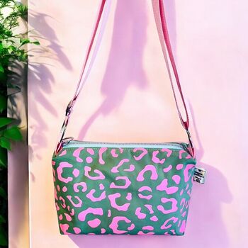 Boxy Crossbody Bag Pink Leopard Print On Teal, 2 of 7