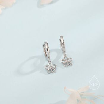 Sterling Silver Forget Me Not Flower Huggie Hoop Earrings, 3 of 10