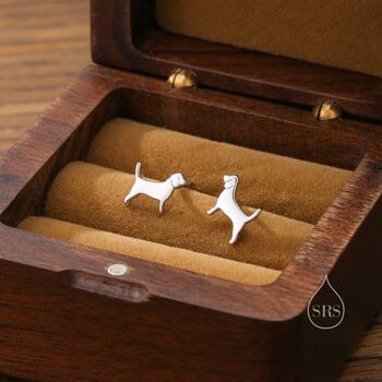 Sterling Silver Tiny Beagle Dog Stud Earrings, 3 of 11