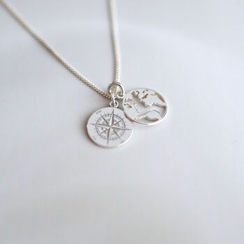 Travel Lover Gift, Personalised Map And Compass Charm Necklace, 10 of 10
