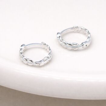 Sterling Silver Laurel Leaf Vine Huggie Hoop Earrings – 10mm, 3 of 6