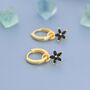 Sterling Silver Black Flower Cz Huggie Hoop, thumbnail 5 of 11