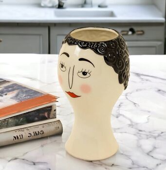 Ceramic Doodle Woman's Face Vase, 2 of 4