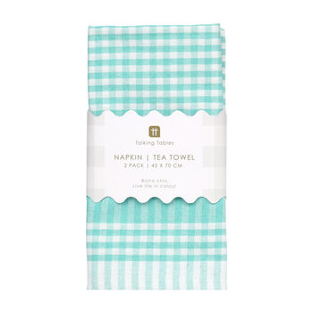 Mint Green And White Fabric Gingham Dinner Napkins X Two, 5 of 5