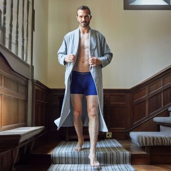 Men's 'Chalk' Stripe Brushed Cotton Robe, 4 of 5