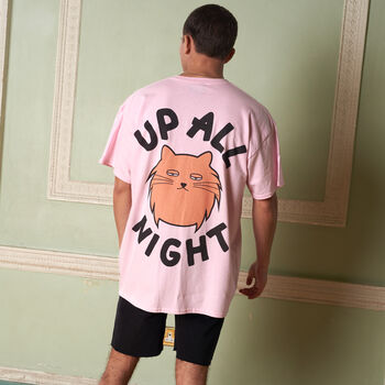 Up All Night Men's Cat Slogan T Shirt, 4 of 6
