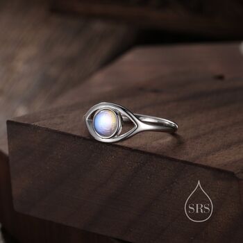 Sterling Silver Moonstone Eye Adjustable Ring, 2 of 10