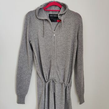 Personalised Pure Cashmere Grey Jumpsuit Hooded Onesie, 5 of 11