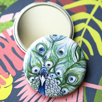 Inky Peacock Compact Pocket Mirror, 2 of 5