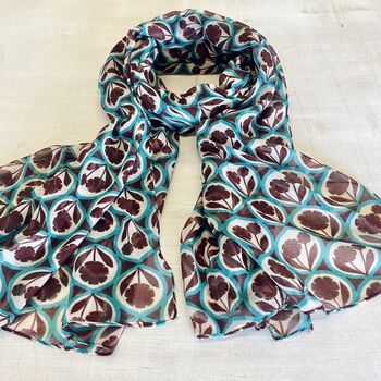 Brown And Turquoise Framed Flower Scarf, 2 of 5