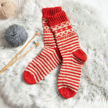 Striped Fair Isle Socks Knitting Kit, 3 of 9