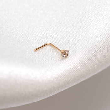 9ct Yellow Gold Clear 2mm Round Cz L Shaped Nose Stud, 2 of 5