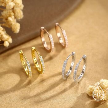 Sterling Silver Double Sided Cz Huggie Hoops, 7 of 12