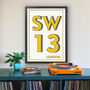 Sw13 Barnes, London Postcode Typography Print, thumbnail 1 of 10