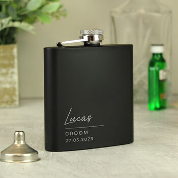 Personalised Script Text Black Hip Flask, 2 of 9
