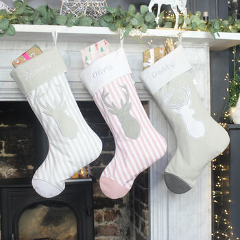 Personalised Pink Stripe Stag Christmas Stocking, 2 of 5