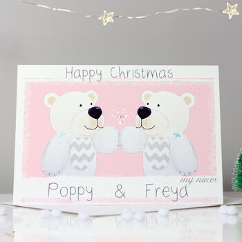Personalised Polar Bear Twins Christmas Card, 6 of 7