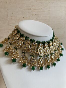 Indian Gold Plated Kundan And Pearl Emerald Green Set, 4 of 8