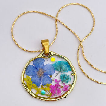 Dried Flowers Circle Pendant Small Hand Made, 2 of 12