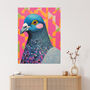 Perky Pigeon Bird Fun Bright Modern Wall Art Print, thumbnail 1 of 6