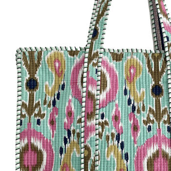 Mint Ikat Design Large Quilted Shoulder Bag, 7 of 7